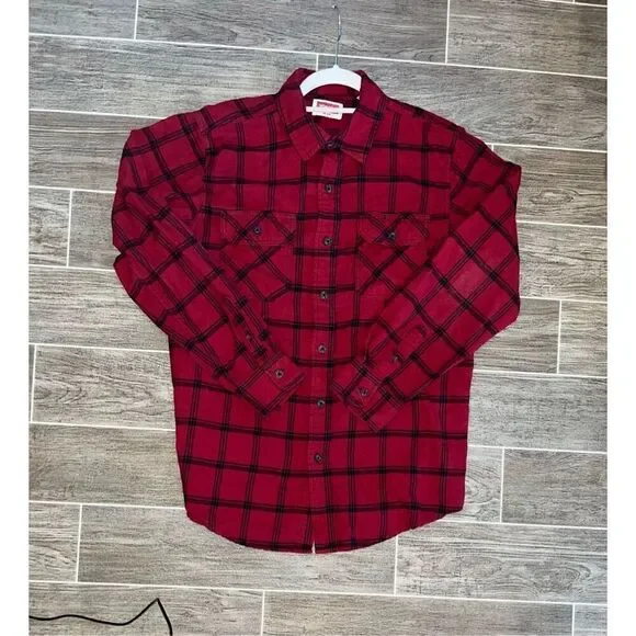 Red Plaid! Wrangler red plaid shirt sz med long sleeve - Picture 3 of 16